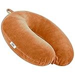 CRAE Travel Neck Pillow for Men & Women | Soft Fibre Cushion for Flight, Car & Train | Soft Velvet Fabric with Attachable Snap Strap | Cervical Support for Neck Pain Relief.Pack of 1(Mustard Orng)