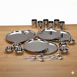 E - Ezra Stainless Steel Solid Heavy Mirror Finish Dinner Set of 24 Pc