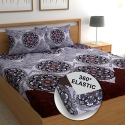 CG Homes Cotton Double Fitted (Elastic) 180 TC Printed 1 Bedsheet with