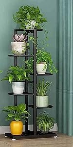 EYLEX Plant Stand Metal 6 Tier Multiple Flower Pot Holder Shelf Indoor Outdoor Planter Display Shelving Unit for Patio Garden Corner Balcony Living Room (Black)