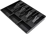Cash Drawer Insert Tray with 5 Bill Compartments and 4 Coin Sections, Plastic Currency Organizer with Spring Clips, Black (4 Slot)