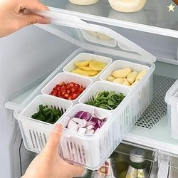 SHITHI 6-Grid Fridge Storage Organizer Box with Lid  Stackable Airtigh