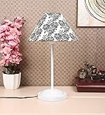 tu casa Decorative Table Lamp for Bedroom & Living Room | White Metal Base with Black & White Filigree Cotton Shade | Modern Bedside Night Lamp for Home DÃ©cor, Study, Dining & Festive Gifting