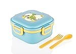 ATTRO Quick Bite Dino Delight Lunch Box with 3 Compartment Fork & Spoon BPA Free Food Grade Ideal for Kids School, Picnic & Outdoor- 800ml Blue, Plastic