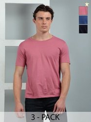 Dollar Men Pack of 3 Solid Round Neck Cotton Slim Fit T-shirts