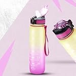 Attro Motivational 1 Liter Quotes & Time Marker Dual Colour Sports Plastic Bottle BPA Free, Leak Proof Sipper Bottle for Gym, Office, Workout- Yellow Violet