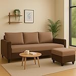 FURNY Chromano Fabric 4 Seater L Shape Sofa Set 3 Seater Modern Sofa Set & Ottoman for Living Room (Dual Brown Color)