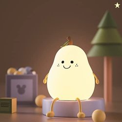 HAPPYBAG Cute Silicone Night Light for Kids,Dimmable Nursery Pear Lamp