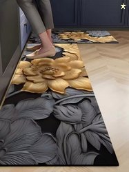 Deoxys Black & Gold Toned 2 Pieces Rubber Kitchen Mats