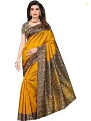 Moda Rapido Floral Printed Banarasi Saree With Unstitched Blouse Piece