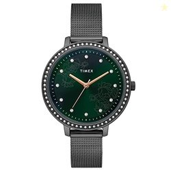 TIMEX Analog Watch for Women with Green Round Dial & Gunmetal Stainles