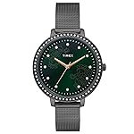 TIMEX Analog Watch for Women with Green Round Dial & Gunmetal Stainless Steel Bracelet Band Water Resistant Women’s Wrist Watches – TWEL14704