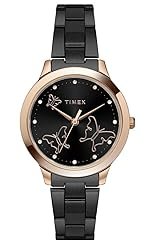 TIMEX Analog Watch for Women with Black Round Dial & Black Stainless Steel Bracelet Band Water Resistant Women’s Wrist Watches – TW000T630