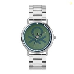 United Colors of Benetton Men Green Round Brass Dial Analogue Watch- U