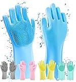 Magic Silicone Dishwashing Gloves Heat-Resistant Reusable Scrubbing Gloves Kitchen Cleaning, Dishwashing Pet Grooming Car Wash & Bathroom Built-In Scrubber Bristles â Multicolor (1 Pair)