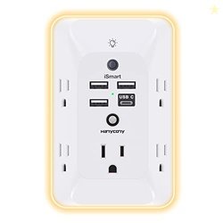 HANYCONY Outlet Extender with Night Light, Multi Plug Wall Charger, 4