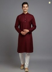 Tibra Collection Men Solid Cotton Blend Straight Kurta (Maroon)