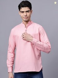 TrendiVastra Mandarin Collar Roll-Up Sleeves Straight Short Kurta