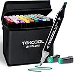 TEKCOOL Dual Tip Colorful Art Markers Sketch Pens 24 Colors With Carrying Case For Painting Sketching Calligraphy Drawing -Twin Head Permanent Colouring Marker Pens For Kids Adult, Multicolor (24)