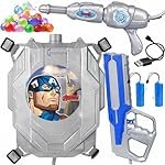 GRAPHENE Grey 2 Pcs Holi Pichkari Water Guns for Kids 8L Backpack Tank Electric Water Gun with 1 Extra Rechargeable Battery 1 Manual Pichkari High Pressure Squirt Spray Gun for Boy Girl 100 Balloons