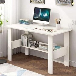 Lukzer Engineered Wood Computer Desk with One Tier Shelves | ST-004/Wh