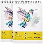 Solimo Sketchbooks, Spiral-Bound, Mini Size, Professional-Grade Sheets, Compatible with a Range of Art Material (A5, Set of 2) Paper, Acrylic