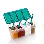 Sr Plastic 4 in 1 Multipurpose Masala Box for Kitchen Spice Boxes for Kitchen Transparent 4 Compartment Storage Containers Airtight Grocery Cereal1800 Ml with 4 Spoons (Multicolor)
