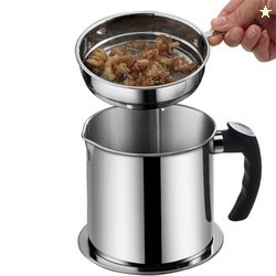 Cooking Oil Keeper Strainer Pot  Stainless Steel Grease Storage Canist