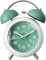 Alarm Clock Analog Table Clock with Twin Bell Design and Numbered Dial, Desktop Timepiece (Alloy Steel Twin Bell Green)