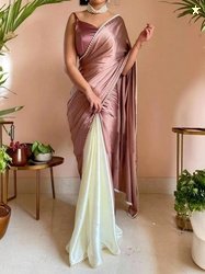BRAHMSHAKTI Solid/Plain Bollywood Satin, Pure Silk Saree