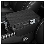 Car Armrest Cover with Side Pockets, Quilted Design Center Console Cover, Elastic Strap Installation, Black