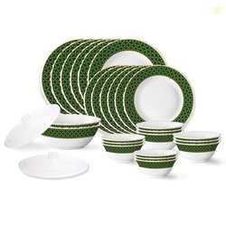 Larah by Borosil Yuri Fluted Series Opalware Dinner Set | 28 Pieces fo