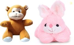 Gking Sitting Monkey With Rabit Plush Soft Toy For Kids  - 28 cm (Mult