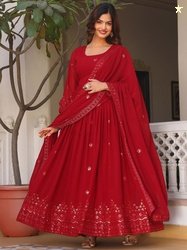 Anara Floral Embroidered Sequinned Georgette Anarkali Kurta With Trous