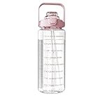 Motivational Time Marker Water Bottle with Straw and Flip Top Lid, Transparent Plastic Drinking Bottle with Carry Handle