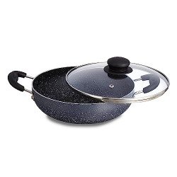 Amazon Solimo Non-Stick Kadai with Glass Lid | Granite Finish | Induct