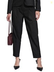 Tokyo Talkies Women Black Slim Fit Pleated Trousers with Belt