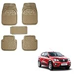 Oshotto Anti Skid Rubber Car Tray Foot Mat Compatible with Renault Kwid (Set of 5, Beige)