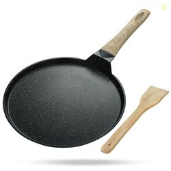Lifelong Die-cast Flat Roti Tawa with Wooden Finish Handle & Spatula f