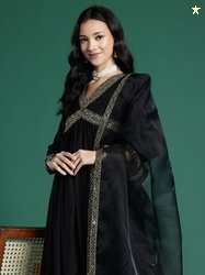 Sangria Women Ethnic Motifs Yoke Design Empire Sequinned Kurta with Tr