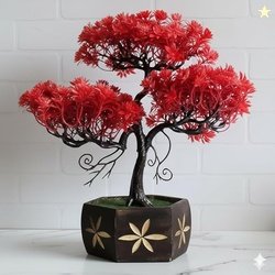 Kawai Homes Artificial Japanese Bonsai Plant - RED Foliage Edition wit
