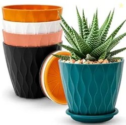 Rorian Pack of 5 Round Flower Pots for Home Planters, Terrace, Garden