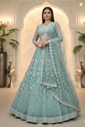 Reelove Factory Embroidered Semi Stitched Lehenga Choli (Blue)