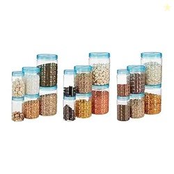 Amazon Brand - Solimo Plastic Checkered Jar Container, Set Of 18 (6 Pc