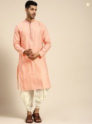 KISAH Chevron Woven Design Mirror Work Mandarin Collar Kurta