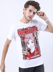 KETCH Men White Graphic Print Front & Back Slim Fit T-shirt