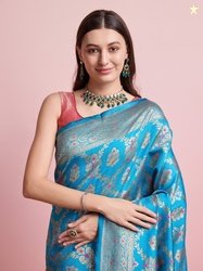 Shreyansh creation Digital Print Banarasi Silk Blend Saree (Blue)