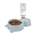 Amazon Basics 2 In1 Pet Feeder Food and Water Dispenser|Stainless Steel Bowl|Automatic Water Dispensing Mechanism|Suitable for Cats and Dogs, 32 cm, H_22 cm, W_16.5 cm, Medium