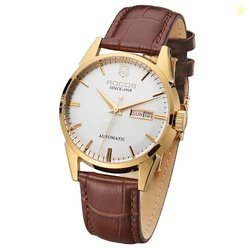ROCOSJEWE Luxury Automatic Men's Watch  Gold Case, Brown Leather Strap
