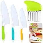 4 Pcs Kids Knife Set for vegetable cutting â Nylon Kitchen Knives with Crinkle Cutter & Serrated Edges | Toddler Chef Tools for Real Cooking & Cutting Fruit, Bread, and Vegetables (Multi colour)